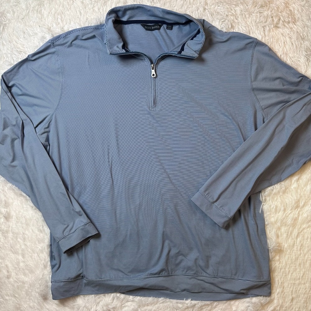Scott Barber 1/4 Zip Pullover Men XXL Blue Striped Performance Stretch Golf